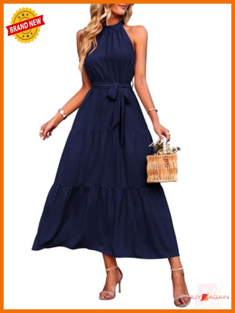 Halter Neck Floral Maxi Dress Sleeveless Summer Beach Wedding Guest